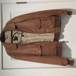Vintage Members Only Voyager Brown/Camel Leather Flight- Bomber Jacket Sz 46 XL